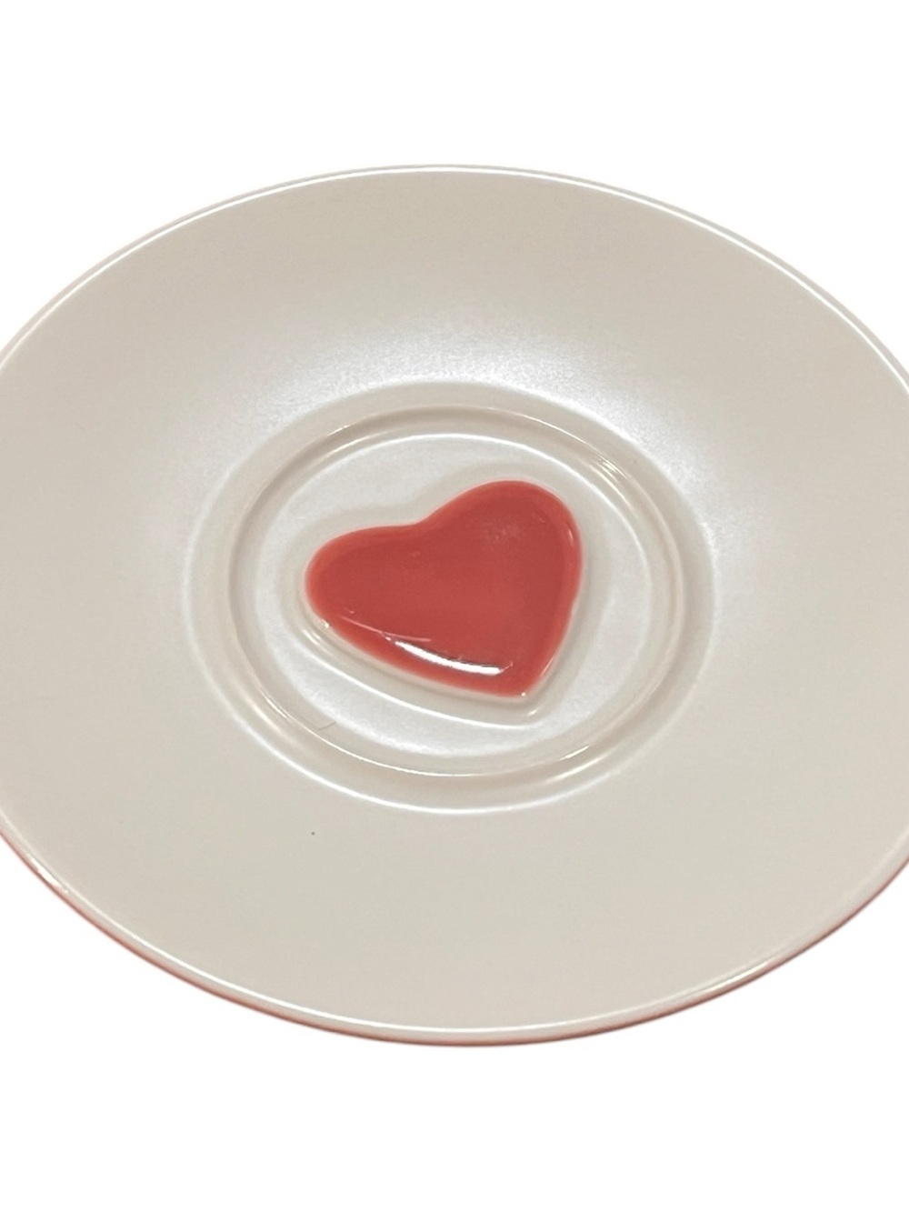 Starbucks White Saucer with Coral Pink Heart Accent